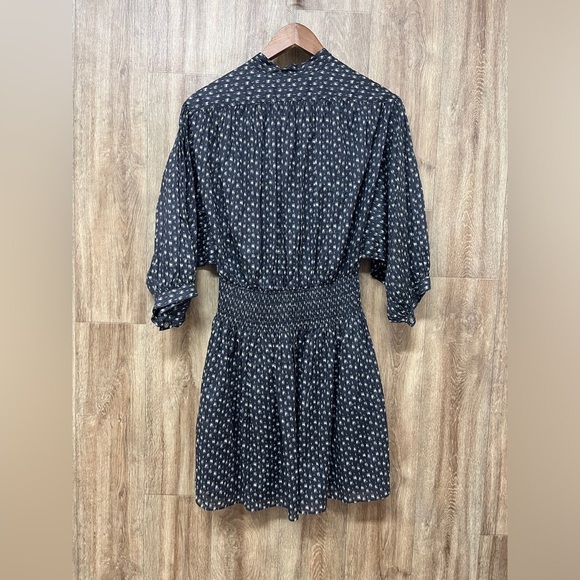 Rebecca Taylor Black and White Ikat Smocked Waist Cotton Dress - Picture 3 of 13